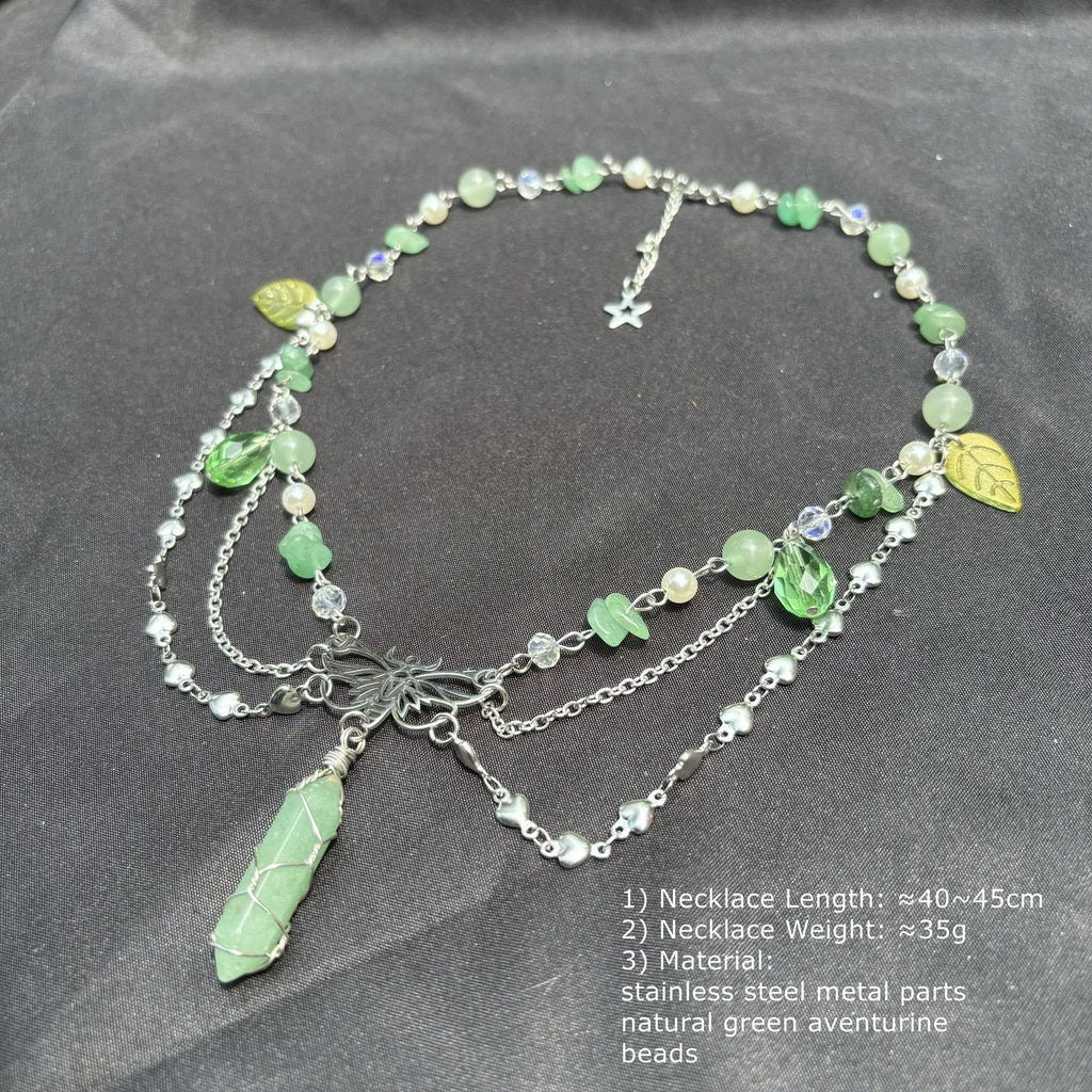 Olivenorma Green Aventurine Butterfly Pendant Layered Choker Necklace