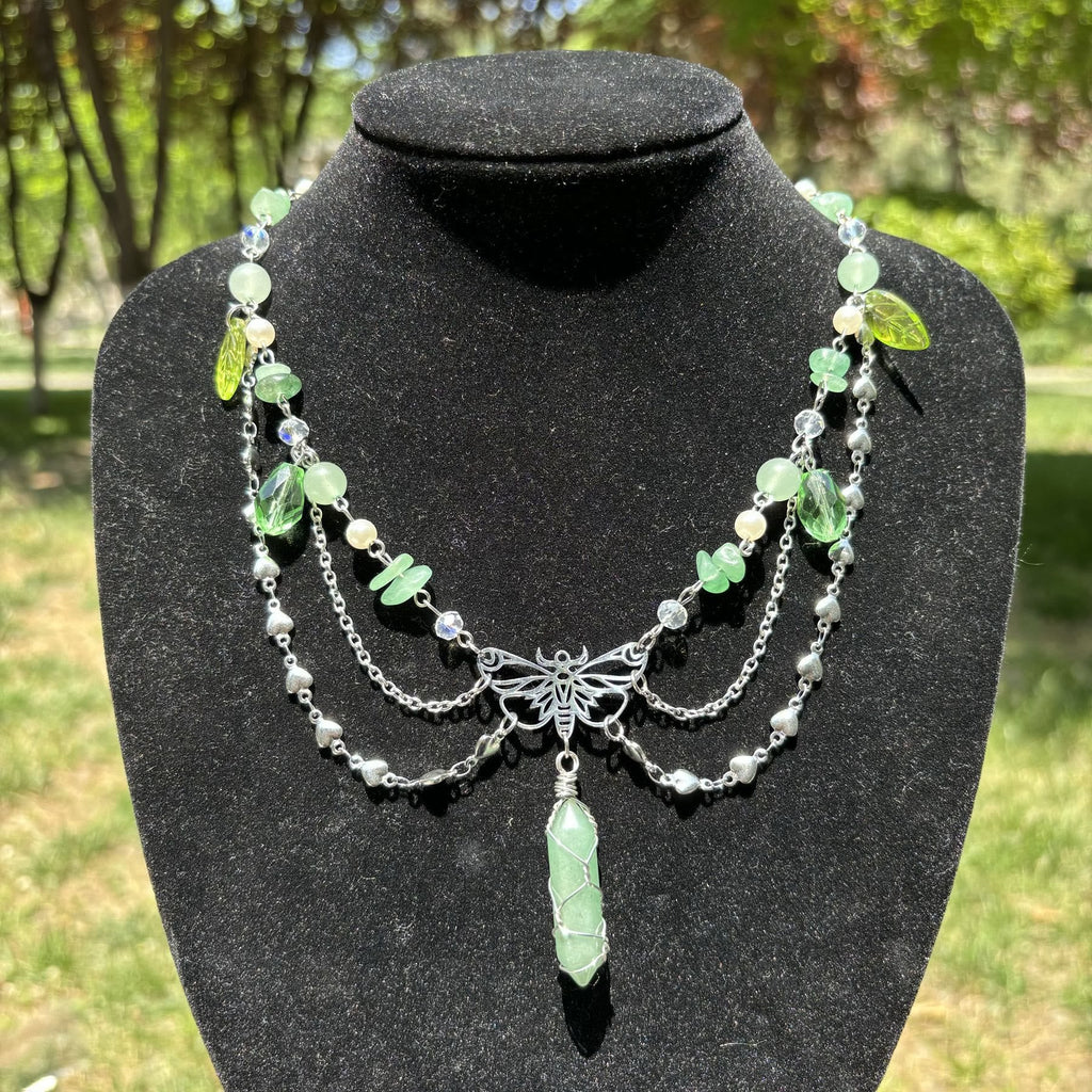 Olivenorma Green Aventurine Butterfly Pendant Layered Choker Necklace