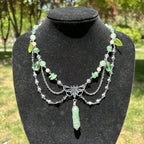 Olivenorma Green Aventurine Butterfly Pendant Layered Choker Necklace