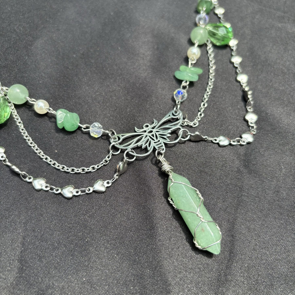 Olivenorma Green Aventurine Butterfly Pendant Layered Choker Necklace