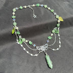Olivenorma Green Aventurine Butterfly Pendant Layered Choker Necklace