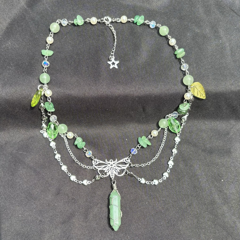 Olivenorma Green Aventurine Butterfly Pendant Layered Choker Necklace