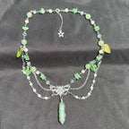 Olivenorma Green Aventurine Butterfly Pendant Layered Choker Necklace