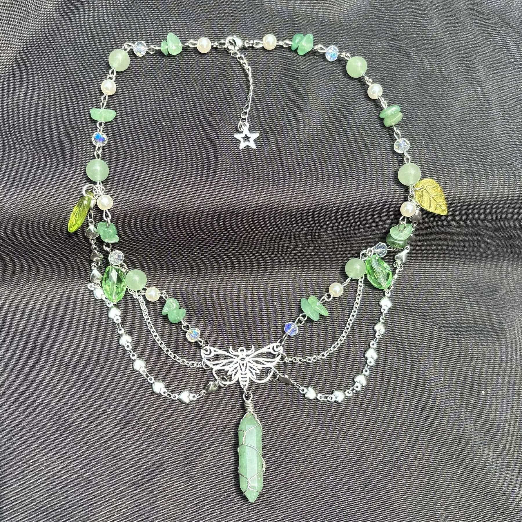 Olivenorma Green Aventurine Butterfly Pendant Layered Choker Necklace