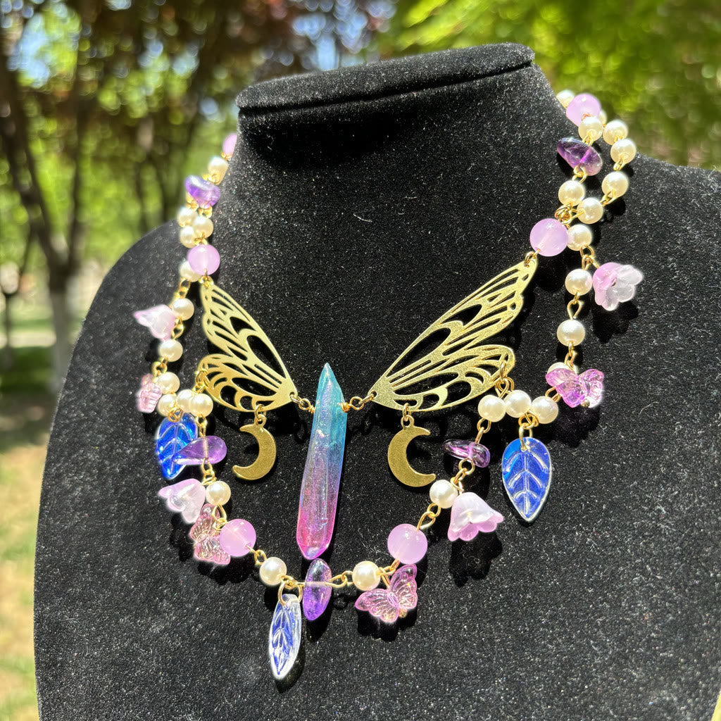 Olivenorma Amethyst Freshwater Pearl Butterfly Layered Choker Necklace