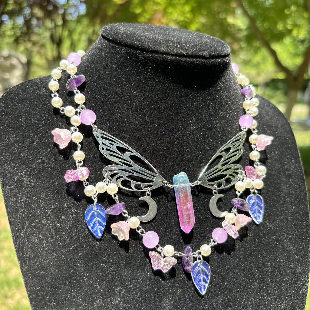 Olivenorma Amethyst Freshwater Pearl Butterfly Layered Choker Necklace