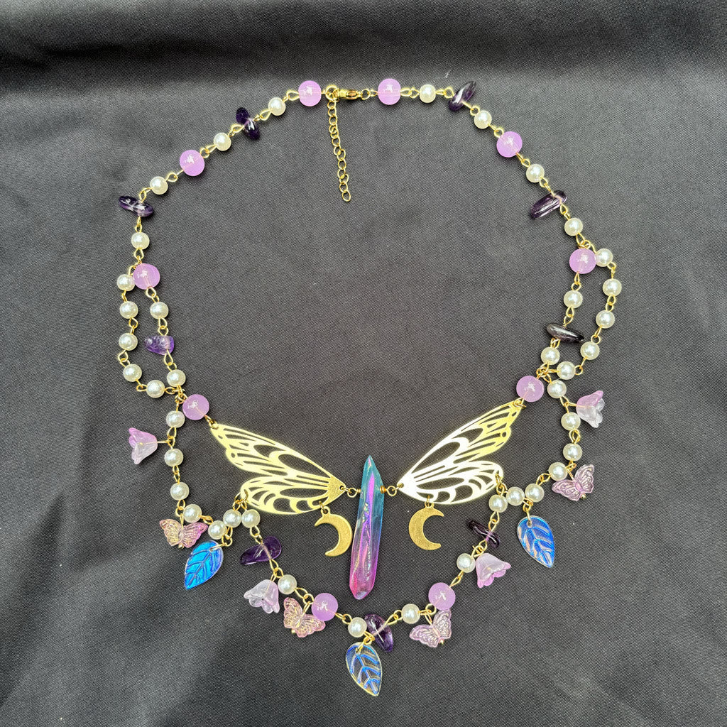 Olivenorma Amethyst Freshwater Pearl Butterfly Layered Choker Necklace
