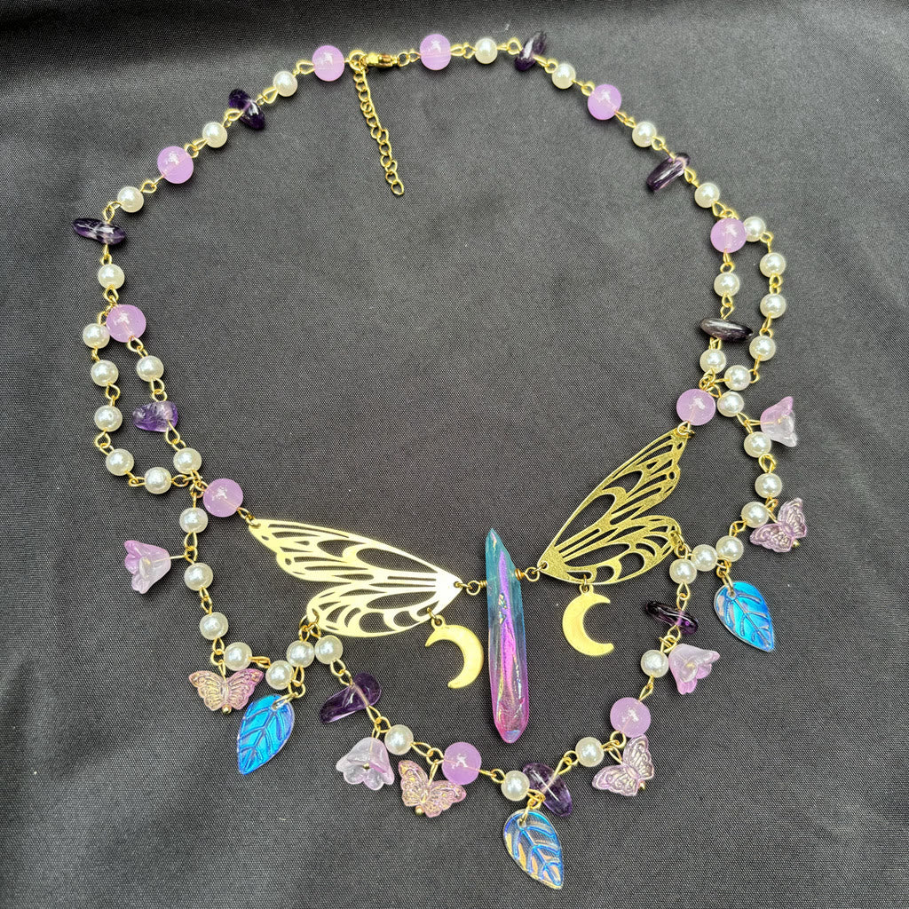 Olivenorma Amethyst Freshwater Pearl Butterfly Layered Choker Necklace