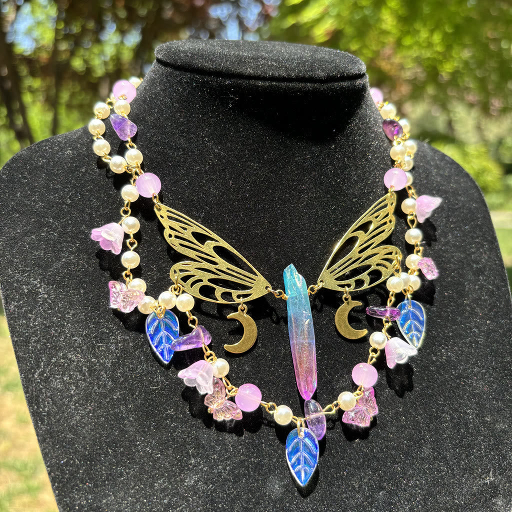 Olivenorma Amethyst Freshwater Pearl Butterfly Layered Choker Necklace