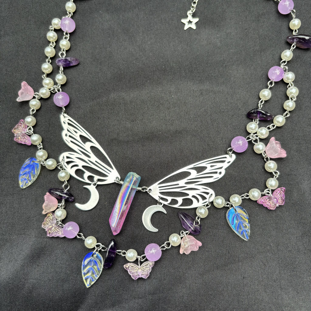 Olivenorma Amethyst Freshwater Pearl Butterfly Layered Choker Necklace