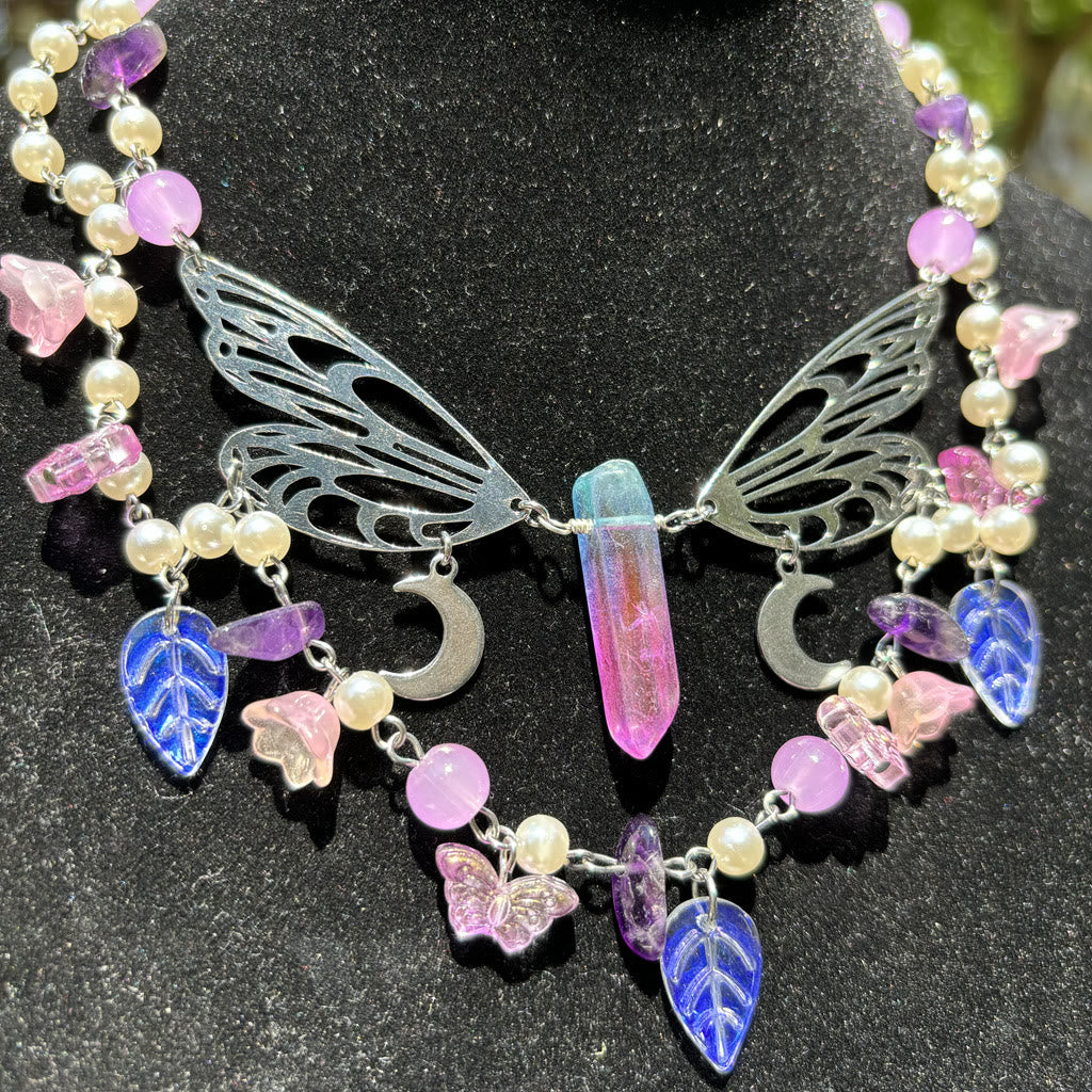 Olivenorma Amethyst Freshwater Pearl Butterfly Layered Choker Necklace