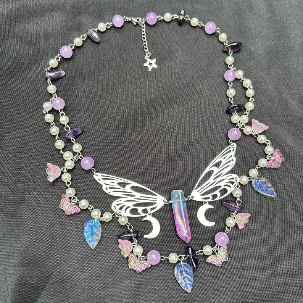 Olivenorma Amethyst Freshwater Pearl Butterfly Layered Choker Necklace