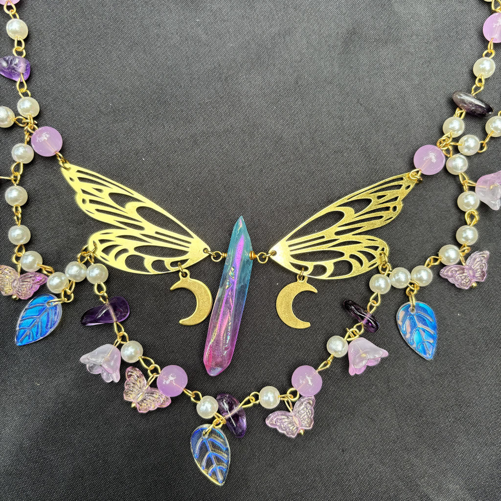 Olivenorma Amethyst Freshwater Pearl Butterfly Layered Choker Necklace