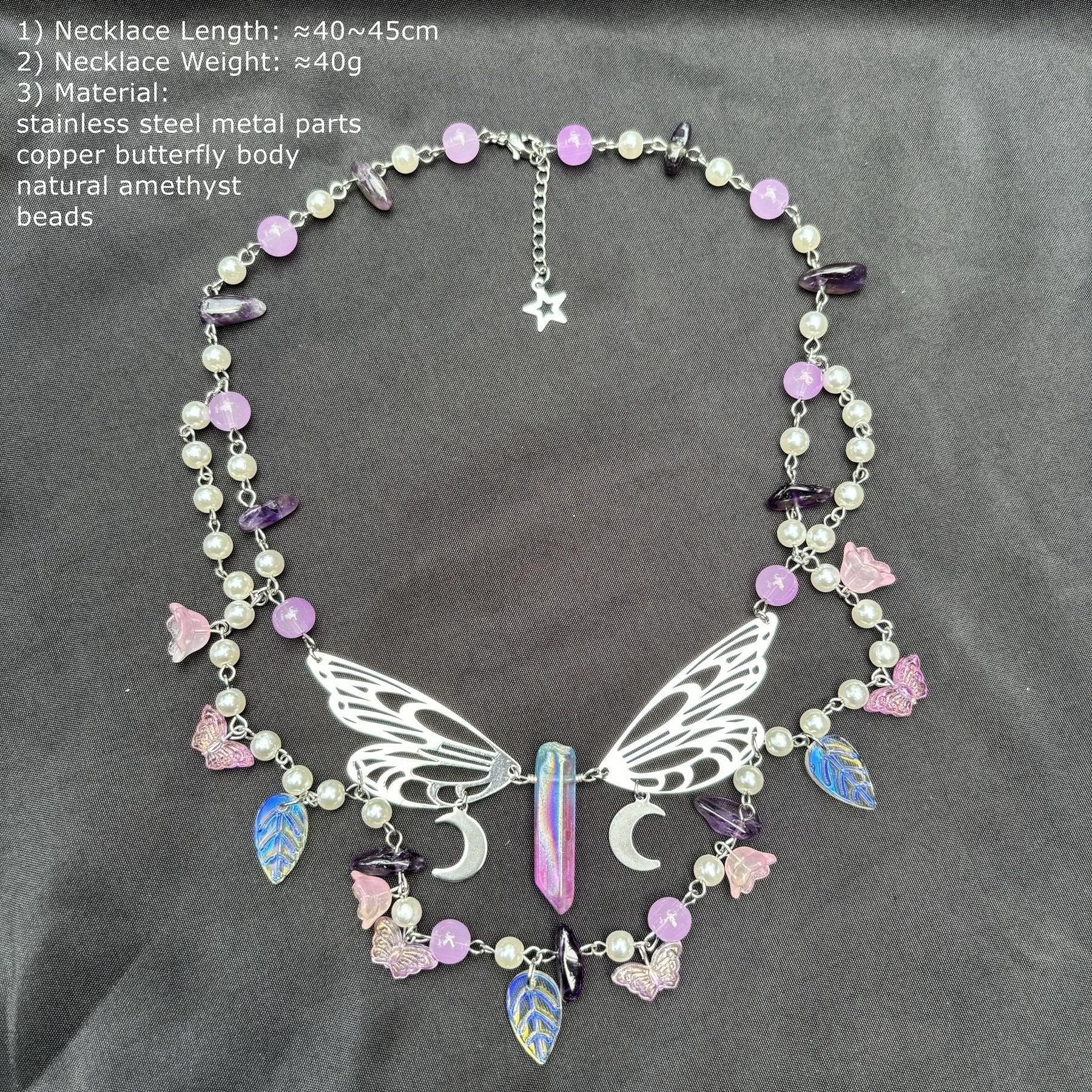 Olivenorma Amethyst Freshwater Pearl Butterfly Layered Choker Necklace