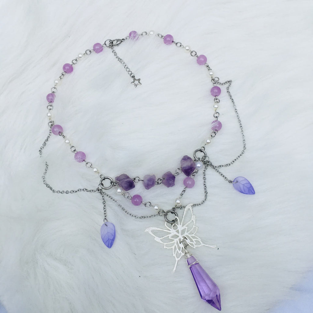 Olivenorma Amethyst Freshwater Pearl Layered Choker Necklace