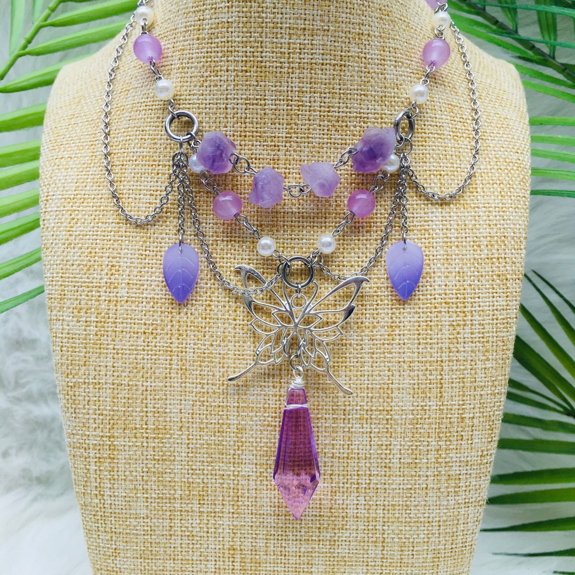 Olivenorma Amethyst Freshwater Pearl Layered Choker Necklace