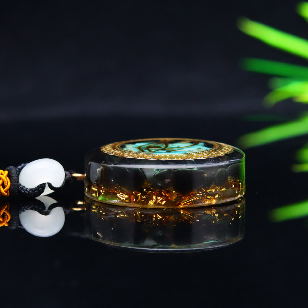 Olivenorma Black Onyx Turquoise Gravel Epoxy Orgone Necklace