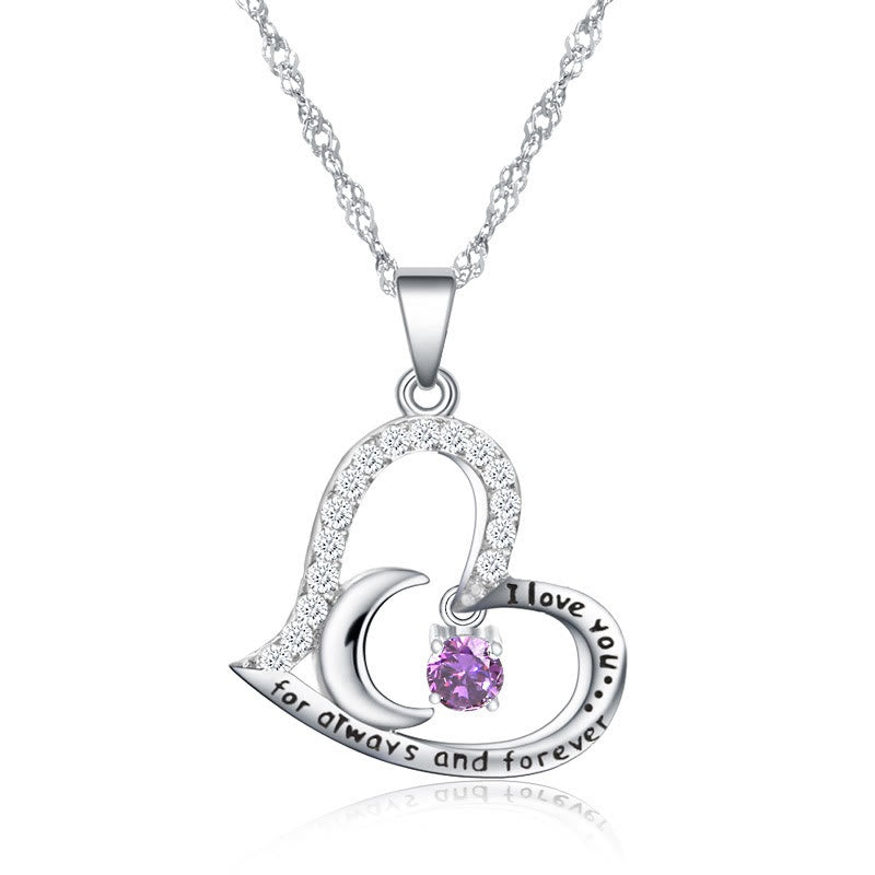 Olivenorma  "I Love you forever & always" S925 Silver Birthstone Necklace