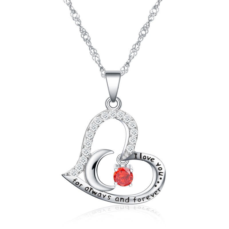 Olivenorma  "I Love you forever & always" S925 Silver Birthstone Necklace