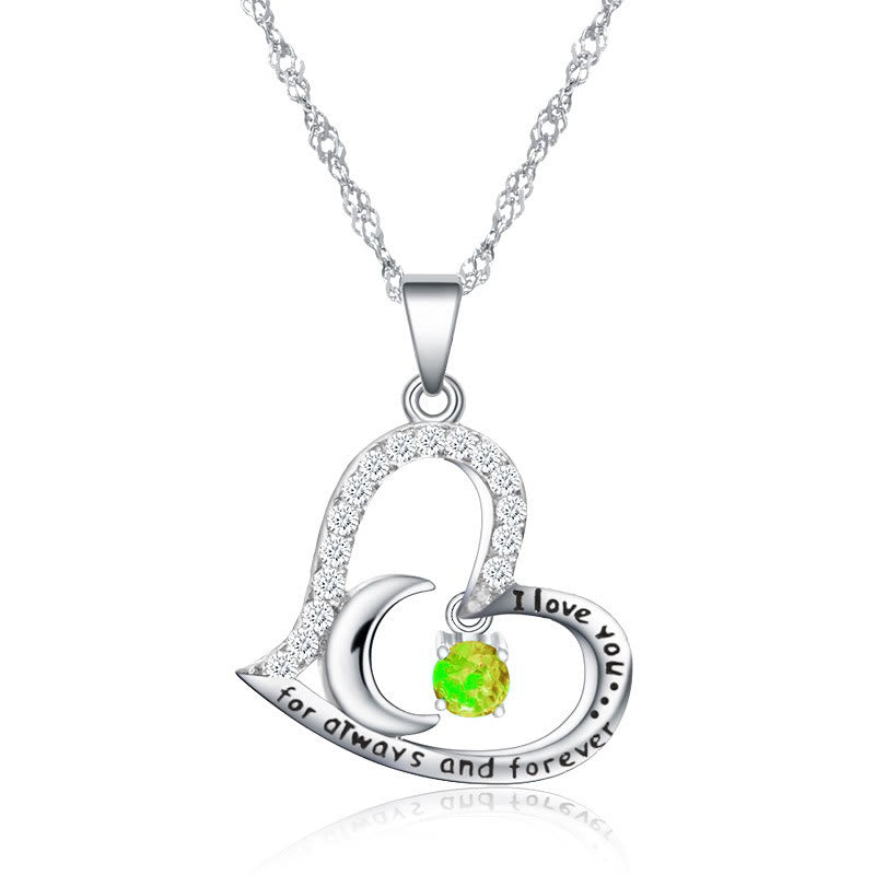 Olivenorma  "I Love you forever & always" S925 Silver Birthstone Necklace