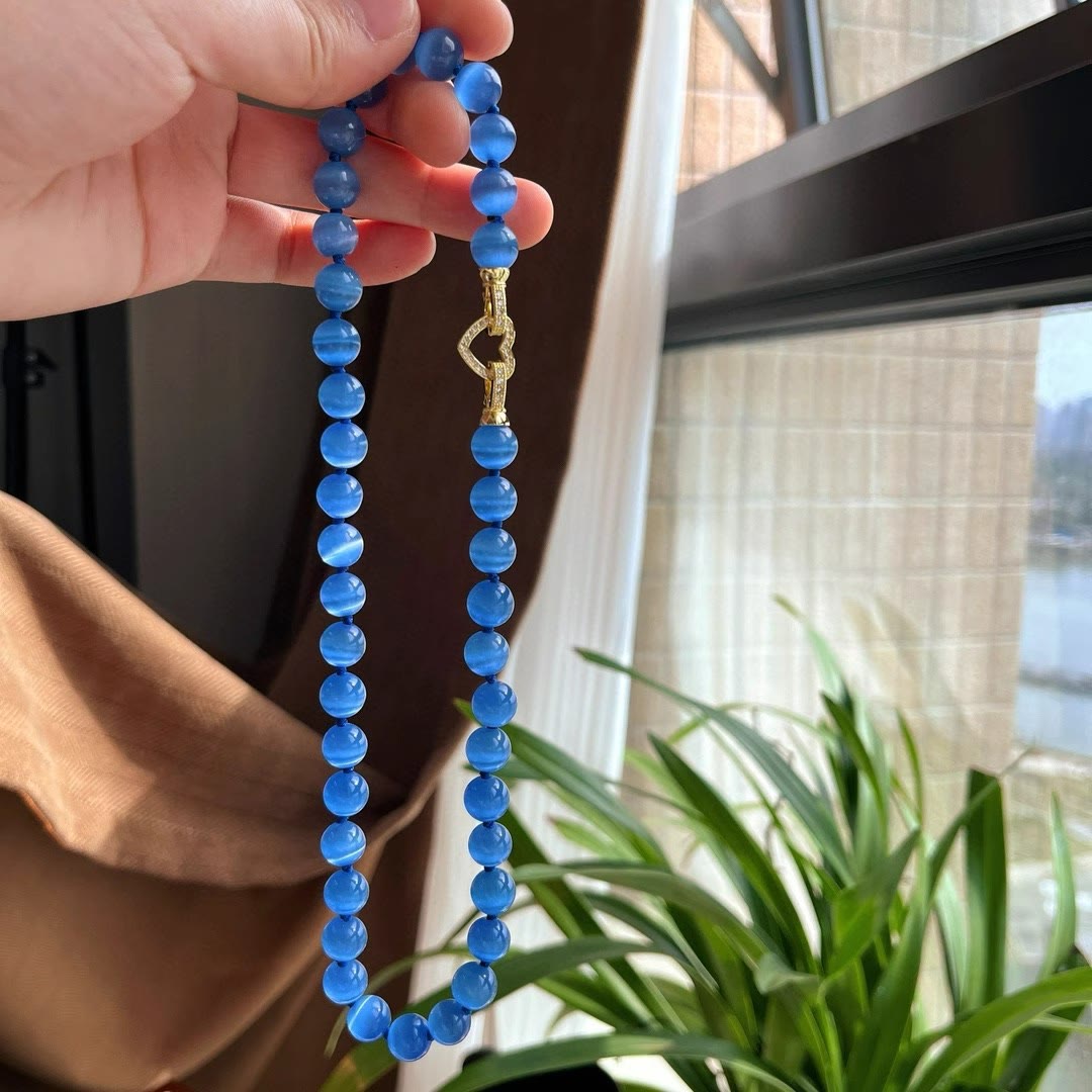 Olivenorma Blue Cat's Eye Stone Beaded Necklace