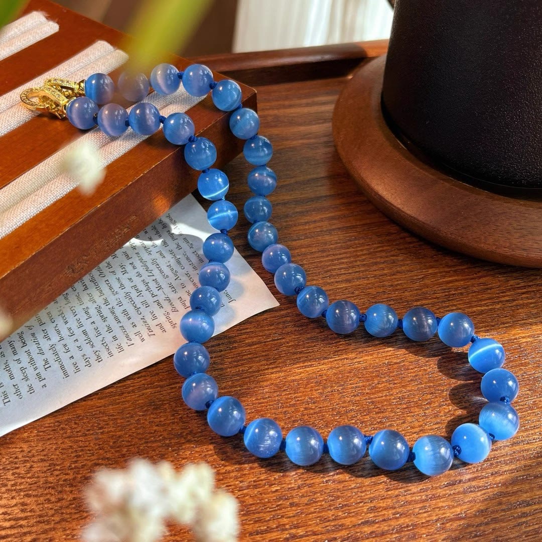 Olivenorma Blue Cat's Eye Stone Beaded Necklace