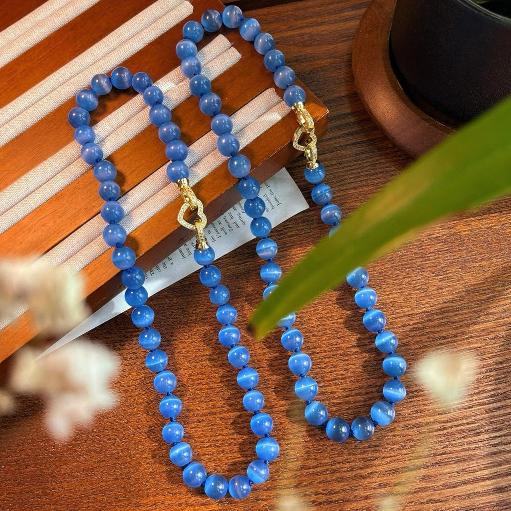 Olivenorma Blue Cat's Eye Stone Beaded Necklace