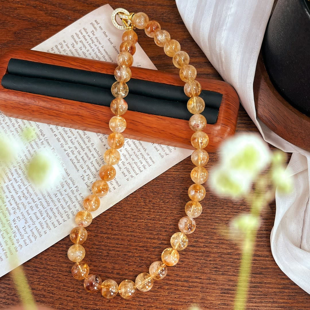 Olivenorma 10mm Natural Citrine Beads Bracelet Necklace