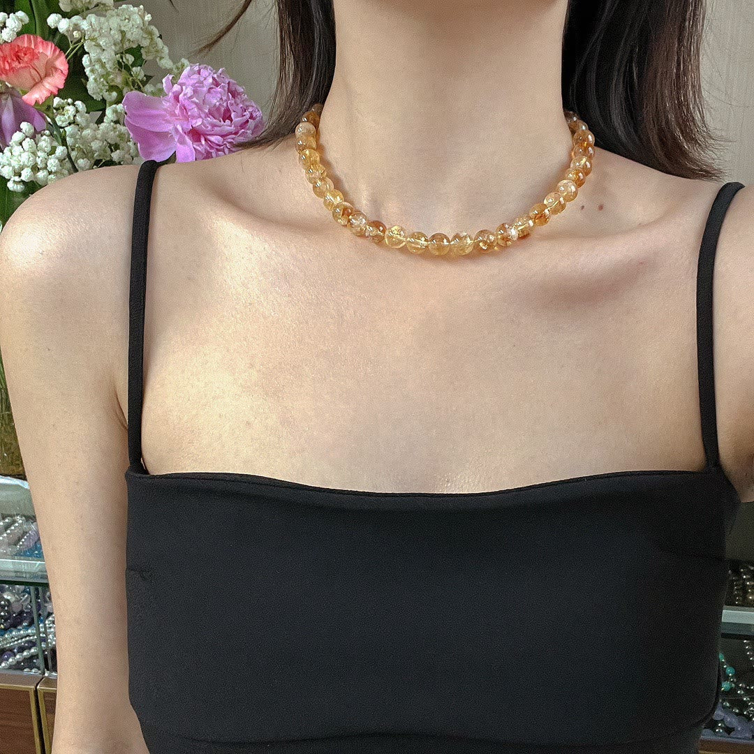 Olivenorma 10mm Natural Citrine Beads Bracelet Necklace