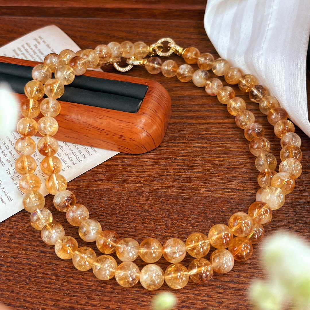 Olivenorma 10mm Natural Citrine Beads Bracelet Necklace