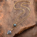 Olivenorma Natural Stone Double Chain Pendant Necklace