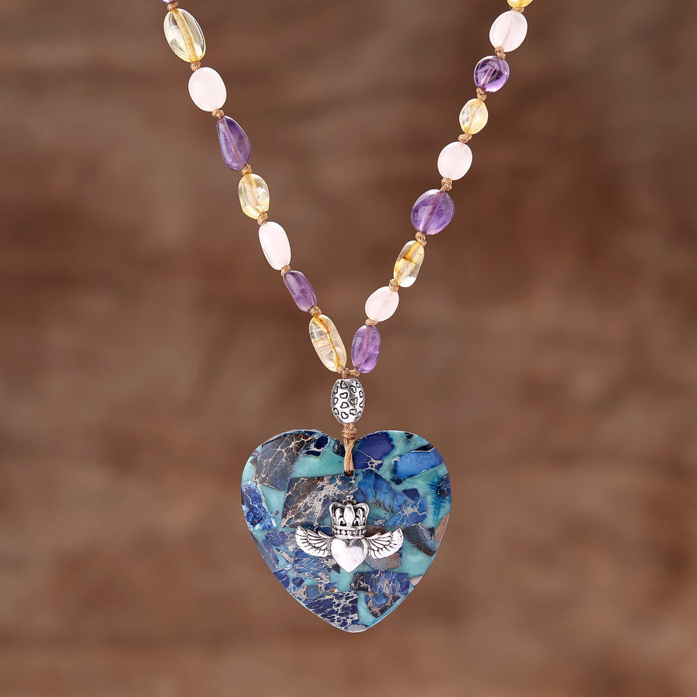 Olivenorma Natural Amazonite Pendant Rutilated Quartz Beaded Necklace