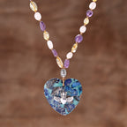 Olivenorma Natural Amazonite Pendant Rutilated Quartz Beaded Necklace