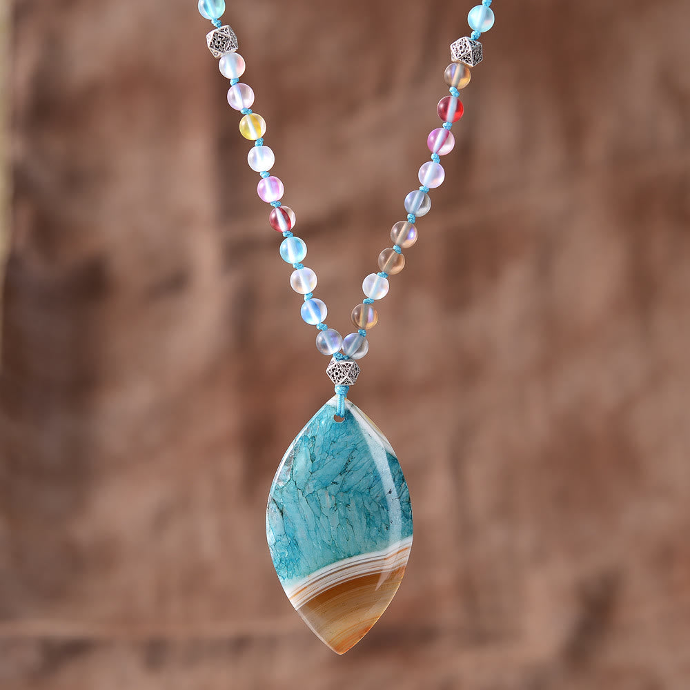 Olivenorma Natural Amazonite Pendant Rutilated Quartz Beaded Necklace