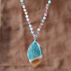 Olivenorma Natural Amazonite Pendant Rutilated Quartz Beaded Necklace