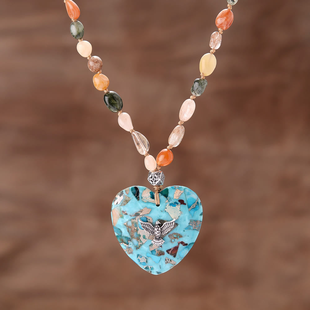 Olivenorma Natural Amazonite Pendant Rutilated Quartz Beaded Necklace