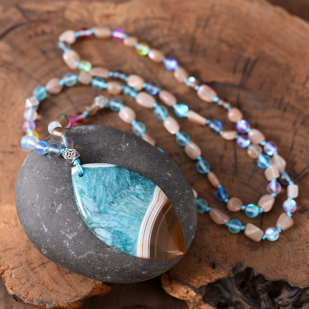 Olivenorma Natural Amazonite Pendant Rutilated Quartz Beaded Necklace