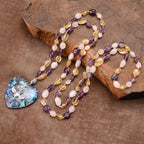 Olivenorma Natural Amazonite Pendant Rutilated Quartz Beaded Necklace