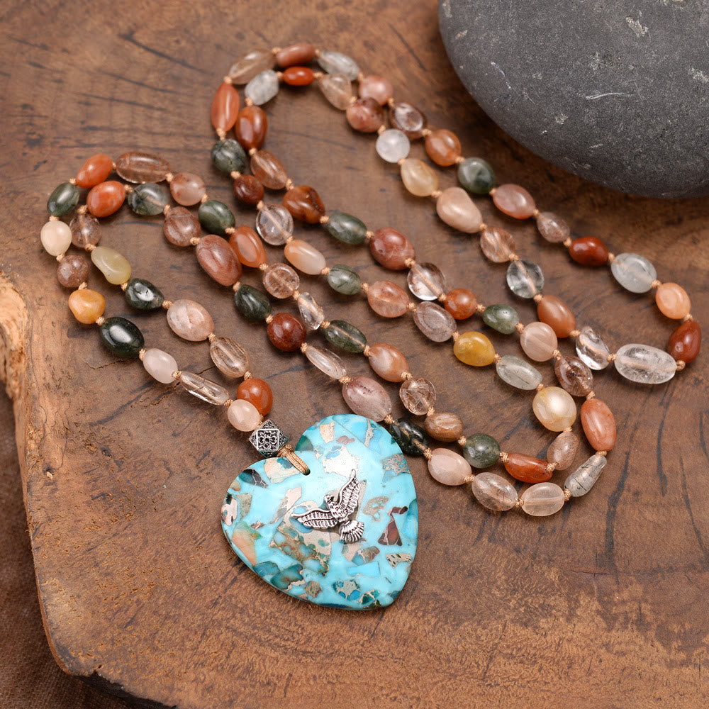 Olivenorma Natural Amazonite Pendant Rutilated Quartz Beaded Necklace