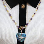 Olivenorma Natural Amazonite Pendant Rutilated Quartz Beaded Necklace