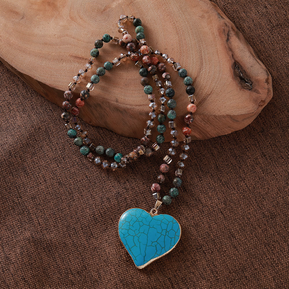 Olivenorma Natural White Turquoise Heart Pendant Necklace