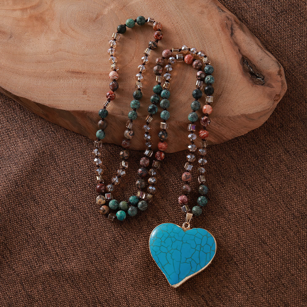 Olivenorma Natural White Turquoise Heart Pendant Necklace
