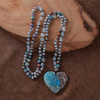 Olivenorma Heart Blue Ocean Stone Pendant Aquamarine Beads Necklace
