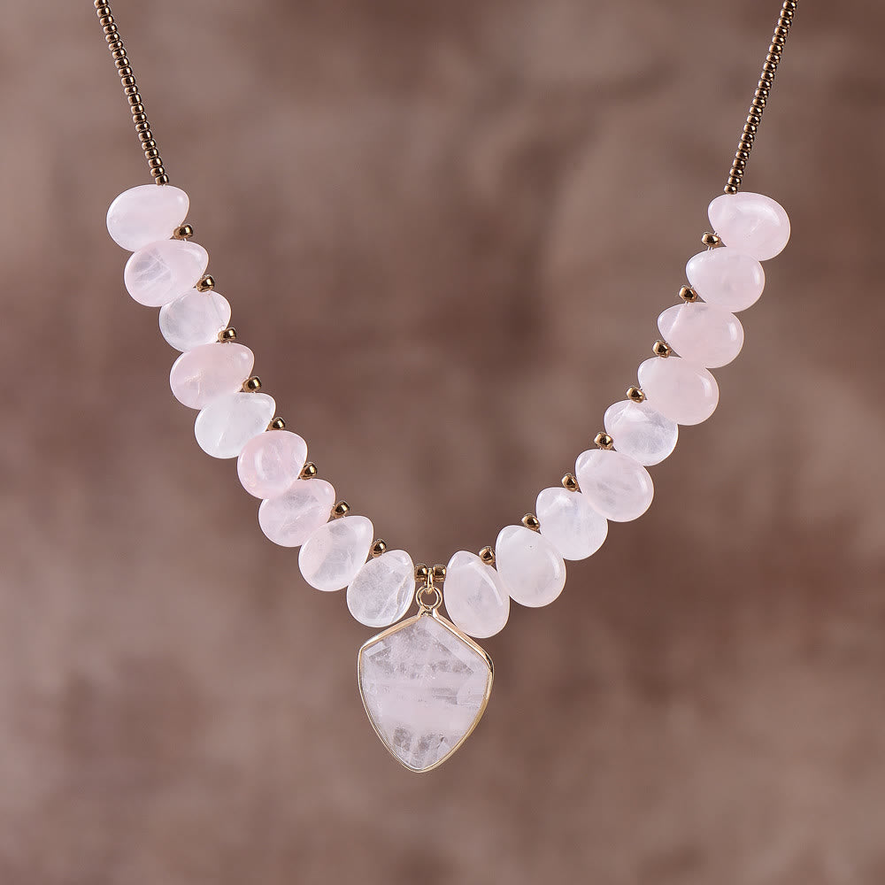 Olivenorma Amethyst Rose Quartz Beaded Heart Pendant Necklace