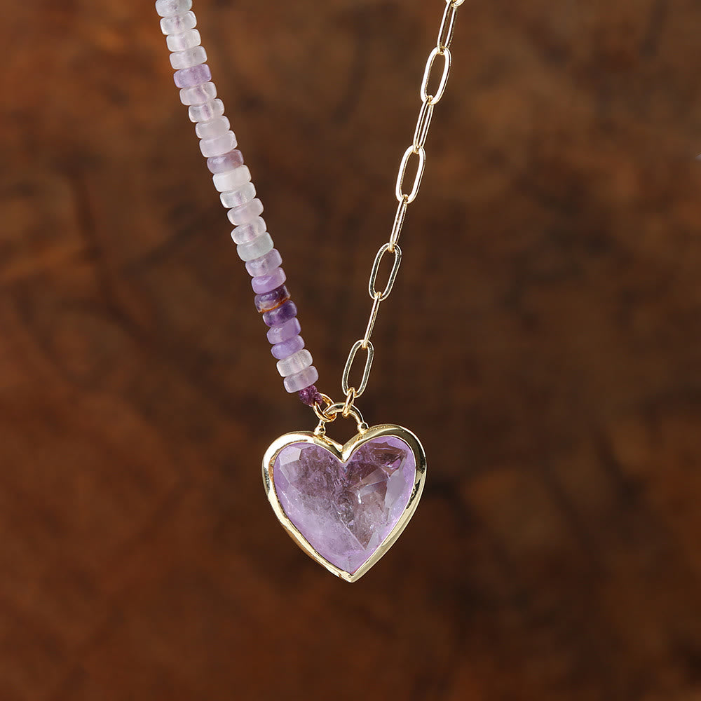 Olivenorma Amethyst Rose Quartz Beaded Heart Pendant Necklace
