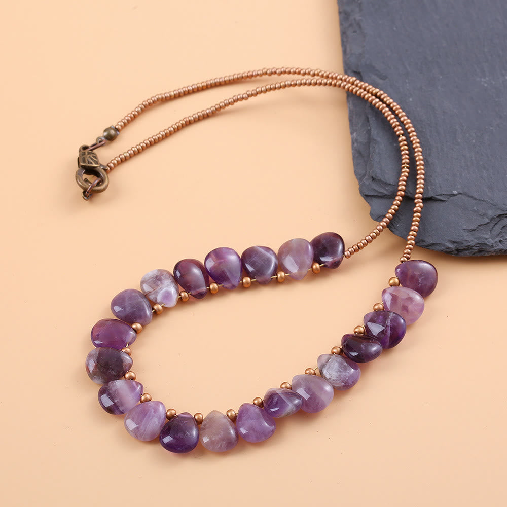 Olivenorma Amethyst Rose Quartz Beaded Heart Pendant Necklace