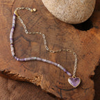 Olivenorma Amethyst Rose Quartz Beaded Heart Pendant Necklace