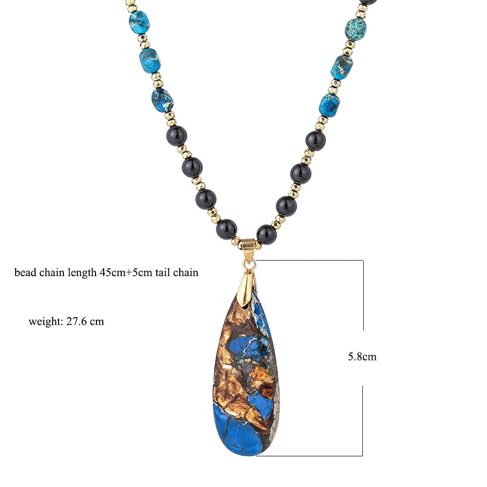 Olivenorma Obsidian Beaded Blue Emperor Stone Pendant Necklace