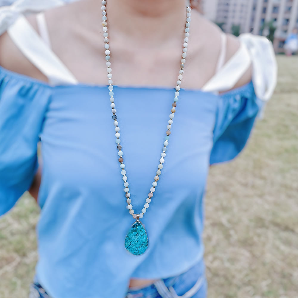 Olivenorma Amazonite Beaded Drop Pendant Necklace
