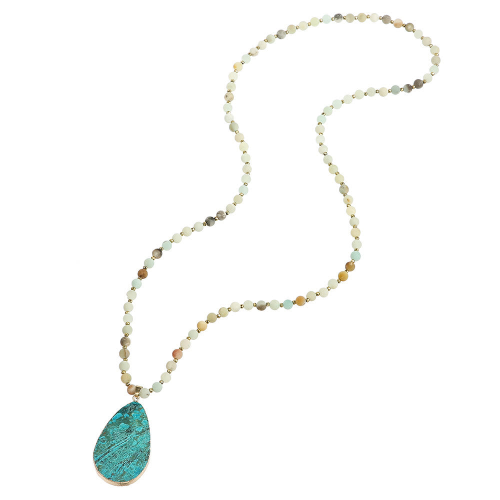Olivenorma Amazonite Beaded Drop Pendant Necklace
